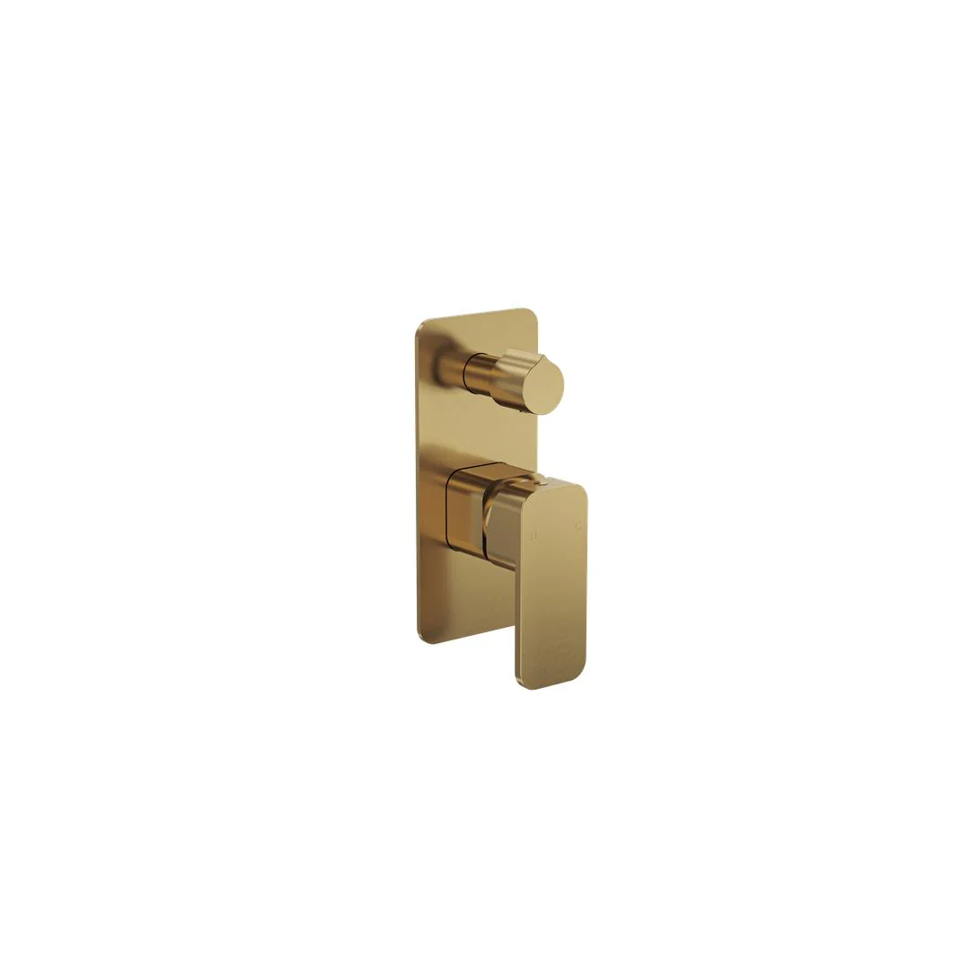 Linsol Zia 1-Plate Wall Mixer with Divertor Trim Kit - Brushed Brass - Image 2
