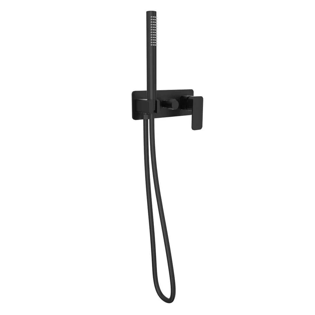 Linsol Zia 1-Plate Wall Mixer with Hand Shower Trim Kit - Matte Black